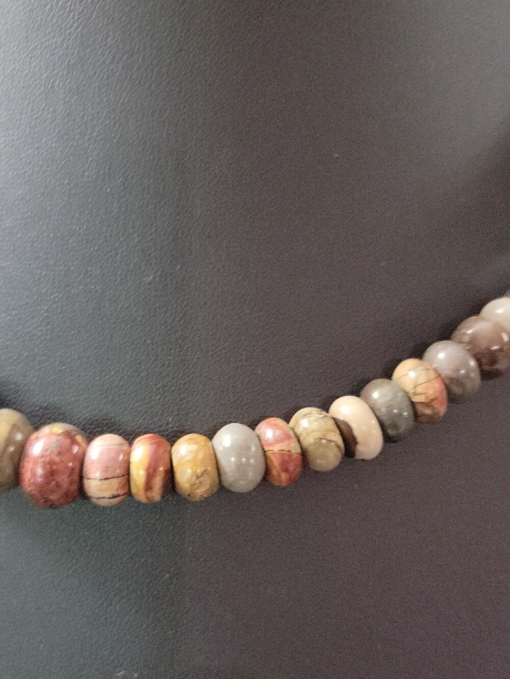 Artisan Red Tan Cream and Gray Jasper Bead Necklace - Picture 5 of 6